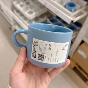 新品宜家代购TOBISFISK托比菲斯克蓝色耐高温大杯石瓷手柄马克杯