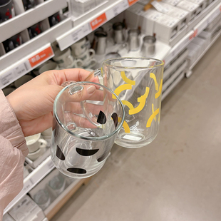 新品宜家代购SKEDSTÖR斯克斯托几何图案玻璃杯带手柄早餐杯2个装