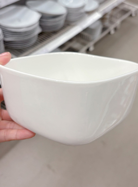 暖白骨瓷异性方形碗家用6寸面碗日式大容量甜品水果沙拉碗四方碗