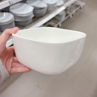 暖白骨瓷异性方形碗家用6寸面碗日式大容量甜品水果沙拉碗四方碗