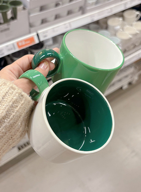 包邮宜家代购PIGGÅL皮格尔白色绿色石瓷大杯家用情侣杯2个300ml