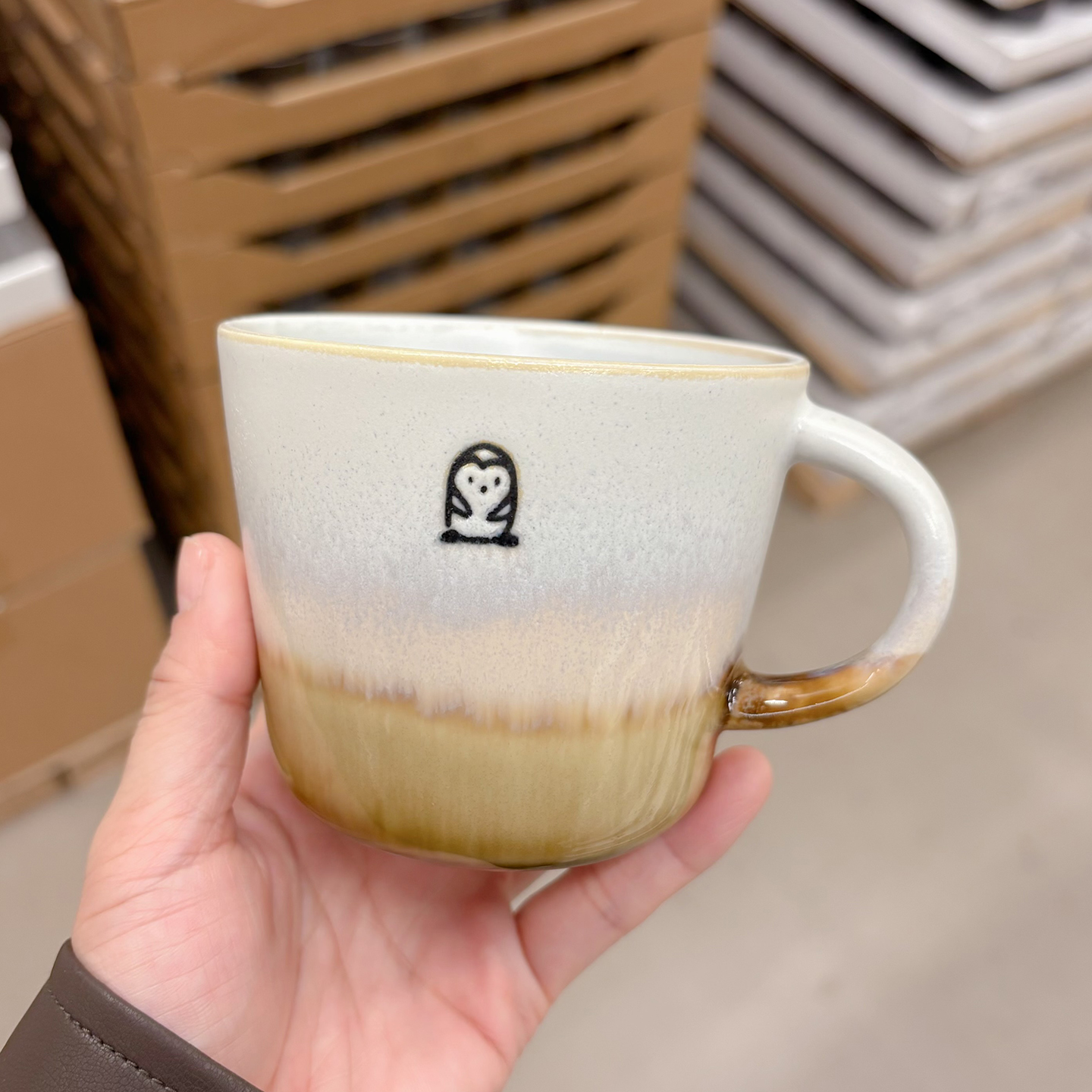 日式锥形马克杯小刺猬窑变釉手柄陶瓷杯家用办公室水杯咖啡杯茶杯