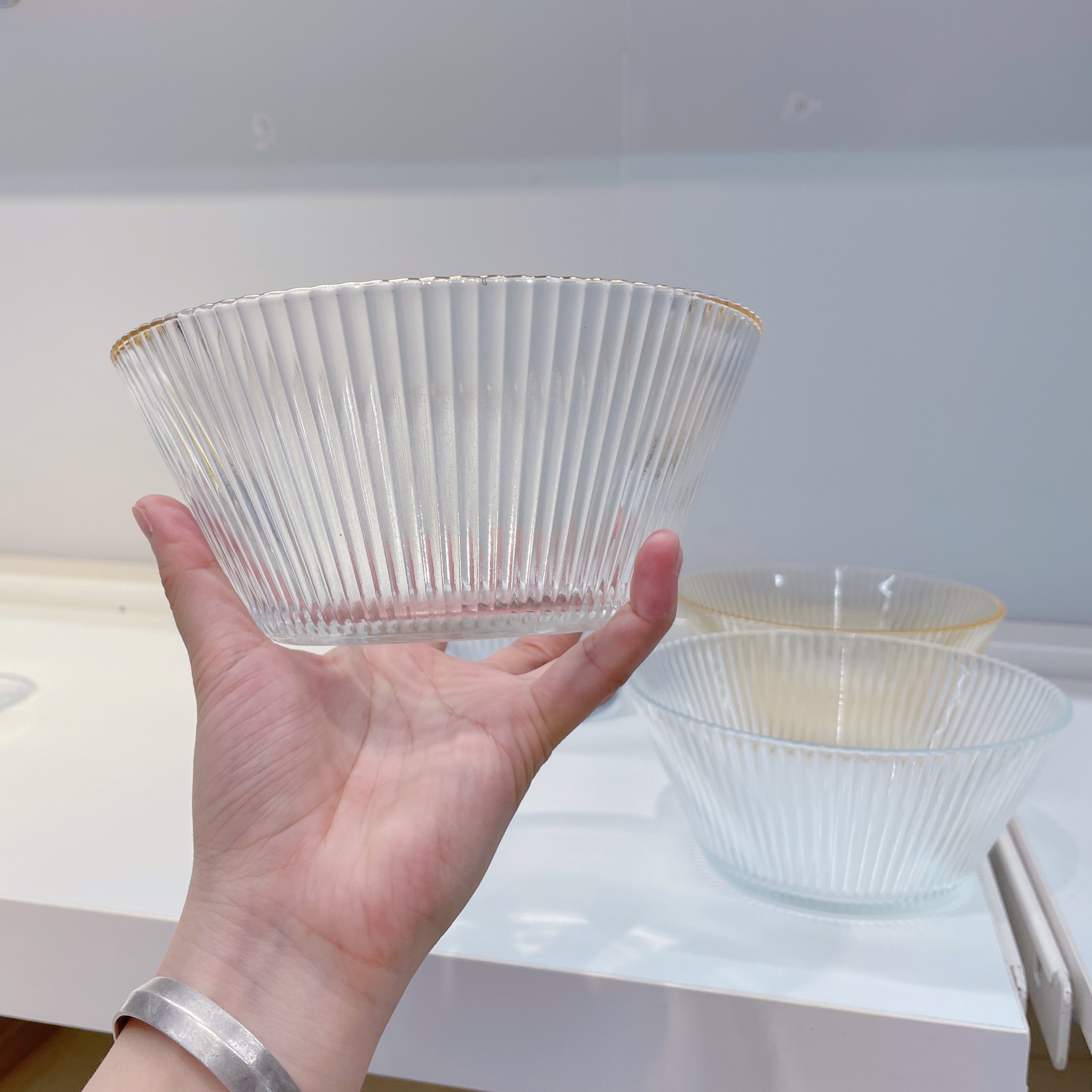 包邮日式ins竖条透明金边玻璃碗面碗沙拉搅拌碗简约凉拌菜水果碗,餐饮具,碗,淘宝优惠券,粉丝福利购,淘宝优惠卷