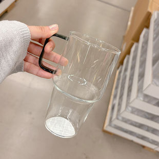 新品 SKINNFISK斯基菲斯耐热玻璃杯大容量带把茶杯牛奶杯 宜家代购