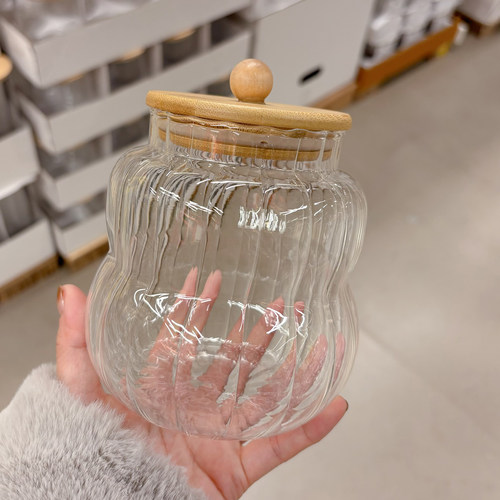 高硼硅玻璃条纹竹盖食品罐储物罐