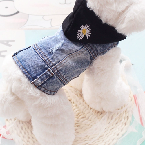 Chao Brand с шляпкой жилеткой разбитая джинсовая джинсовая джинсовая и осенняя одежда маленькая собака Bikumo Belite Pet Dog Одежда кошка