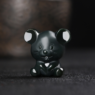 新疆和田玉塔青玉卡通生肖鼠精雕吊坠挂件配饰哑亮情侣礼物