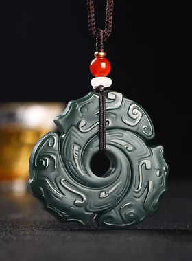 天然新疆和田玉青玉时来运转吊坠扭转乾坤挂件男女款玉石饰品玉佩