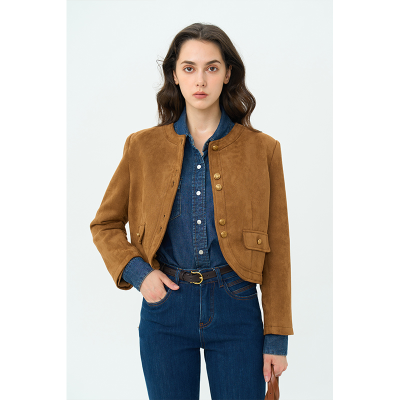 HeyDress双前兜麂皮短外套