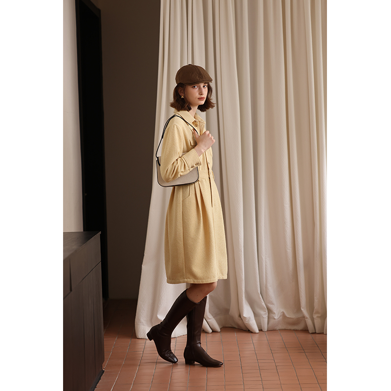 HeyDress黄色肌理感衬衫裙