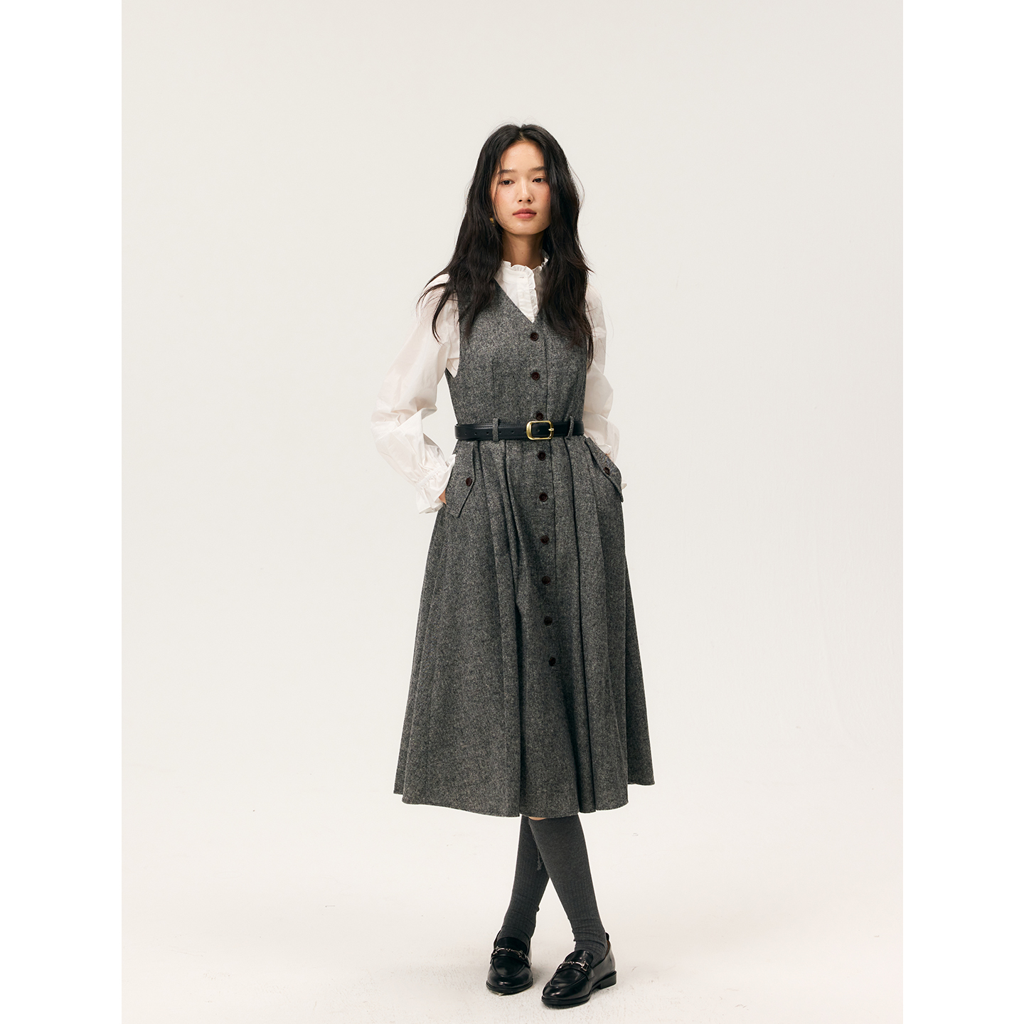 HeyDress灰色无袖高级感连衣裙