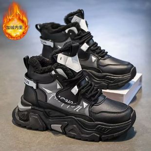 新款男式棉鞋冬季加绒加厚青少年防水防滑白色保暖运动鞋