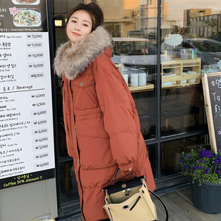 罗芬 故事面料女装官方红色复古羽绒服女冬季中长款连帽大毛领加