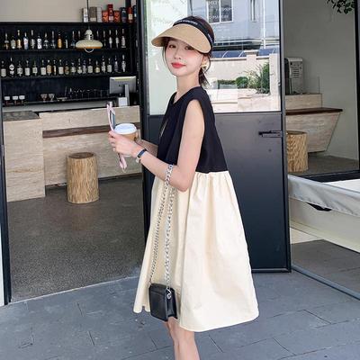 罗芬 故事面料女装官方实拍设计小众拼色连衣裙女夏韩版宽松遮肚