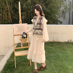 26春度假 官方实拍复古提花流苏马甲连衣裙套装 罗芬 故事面料女装