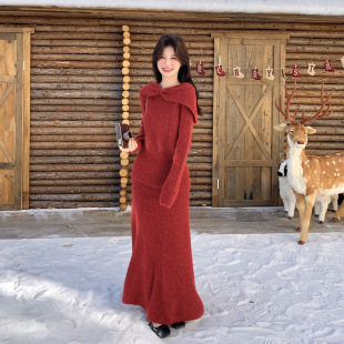 裙2026春款 官方实拍温柔风一字肩针织套装 柔美 故事面料女装 罗芬