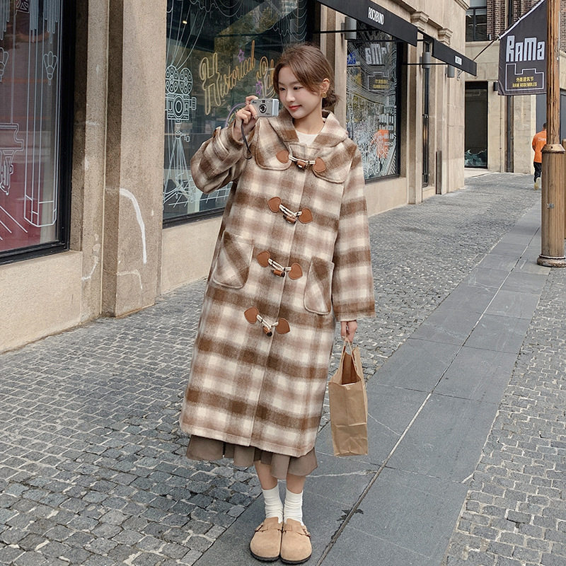 罗芬 故事面料女装官方实拍格纹拼接撞色学院风连帽毛呢外套2025,女装/女士精品,毛呢外套,淘宝优惠券,粉丝福利购,淘宝优惠卷