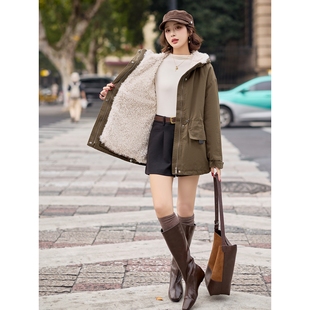 新款 官方派克服女2025年冬季 连帽保暖加绒加厚 故事面料女装 罗芬