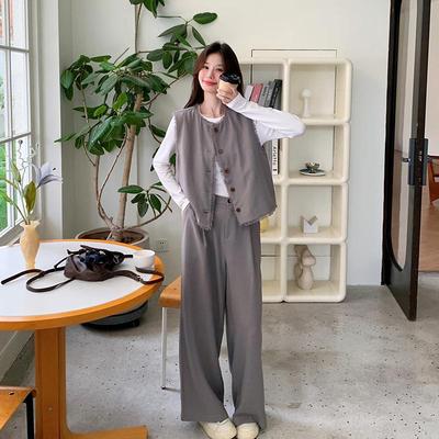 罗芬 故事面料女装官方实拍小香风马甲阔腿裤套装女春秋2025新款