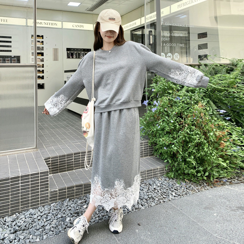 罗芬 故事面料女装官方实拍时尚蕾丝钩花拼接长袖卫衣半身裙套装2,女装/女士精品,时尚套装,淘宝优惠券,粉丝福利购,淘宝优惠卷