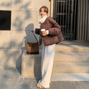 罗芬 故事面料女装官方实拍咖色针织羽绒服女短款冬季2025年新款