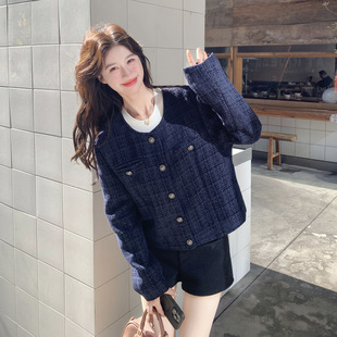 复 官方实拍藏青色小香风粗花呢短外套2026春款 罗芬 故事面料女装