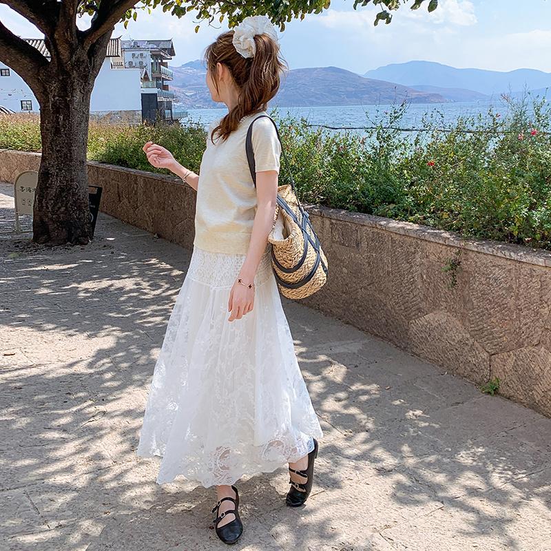 罗芬 故事面料女装官方实拍白色蕾丝半身裙女2025春季新款韩系甜