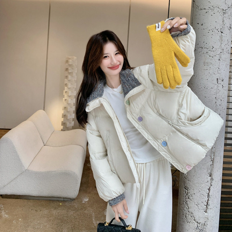罗芬 故事面料女装官方实拍针织撞色拼接短款泡芙羽绒服2025新款,女装/女士精品,羽绒服,淘宝优惠券,粉丝福利购,淘宝优惠卷