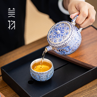 郑丽卿金银错龙纹银壶汉瓦壶功夫茶具一壶两杯礼盒装高档泡茶壶