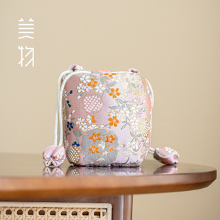 粉色织锦花团茶杯布袋加厚旅行便携户外出行茶杯茶壶杯袋收纳袋