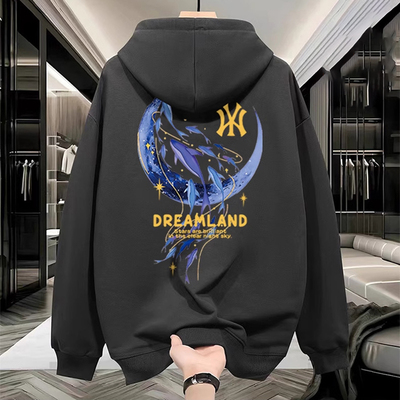 NASA联名加绒印花连帽卫衣秋冬季学院风oversize宽松加大码男重磅