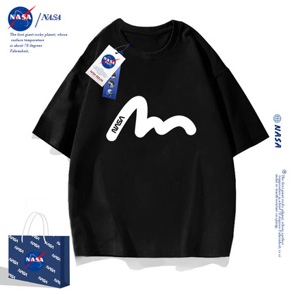 NASA联名宽松加大码春夏季百搭圆领印花上衣慵懒风男纯棉短袖T恤