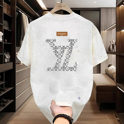 NASA联名圆领纯棉短袖T恤春夏季洋气男加大码设计感细闪印花上衣