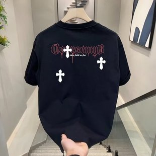 NASA联名纯棉复古黑色上衣情侣装新款美式百搭圆领短袖T恤男女款