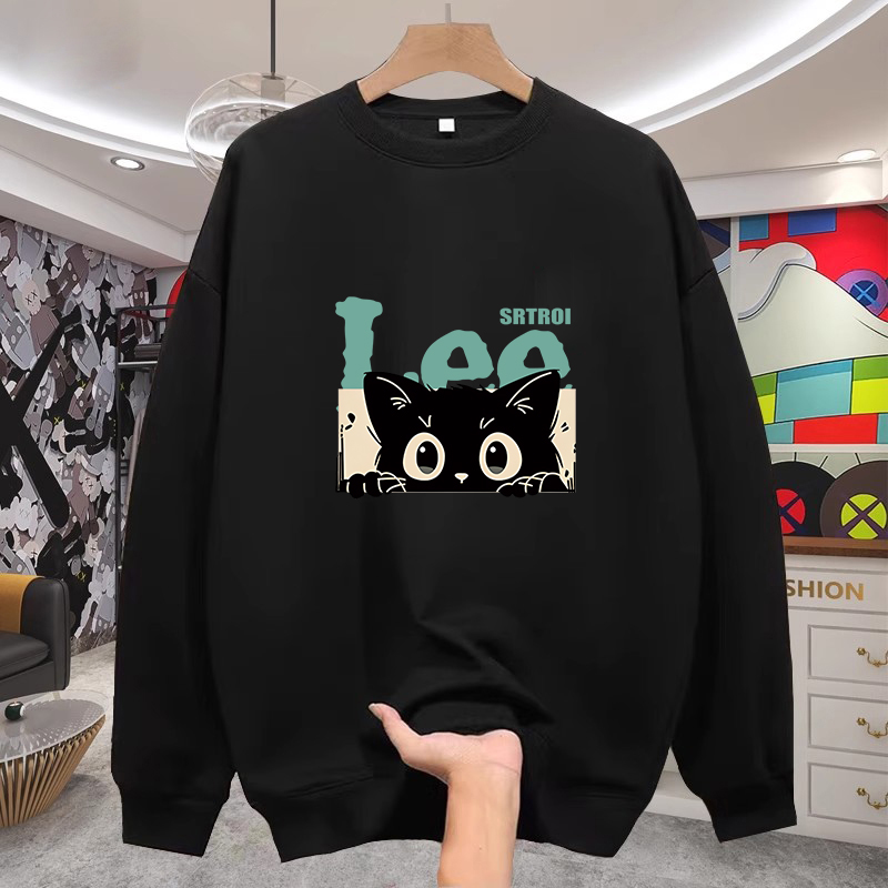 NASA联名加大码秋冬季印花上衣chic宽松男加绒加厚圆领卫衣套头衫