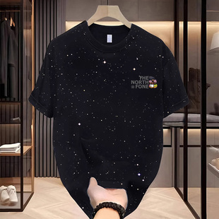 NASA联名男圆领纯棉短袖T恤显瘦春夏季加大码细闪印花上衣学院风