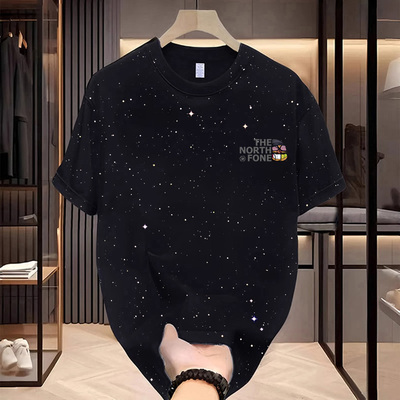 NASA联名男圆领纯棉短袖T恤显瘦春夏季加大码细闪印花上衣学院风