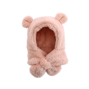 luassy宝宝秋冬保暖护耳帽男童女童围巾一体帽儿童毛绒帽婴儿帽子