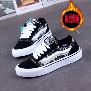 冬季加绒板鞋女款黑色加绒棉鞋男鞋潮流学生鞋情侣休闲运动鞋女鞋