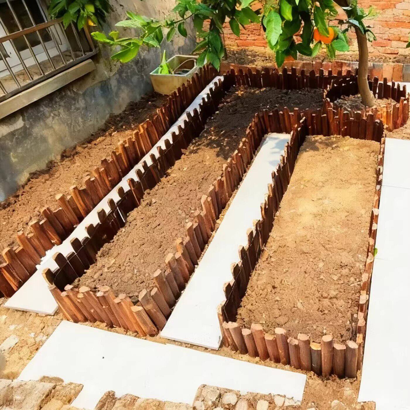 可弯曲防腐木栅栏碳化实木花园木桩户外庭院花坛插地菜园篱笆室外