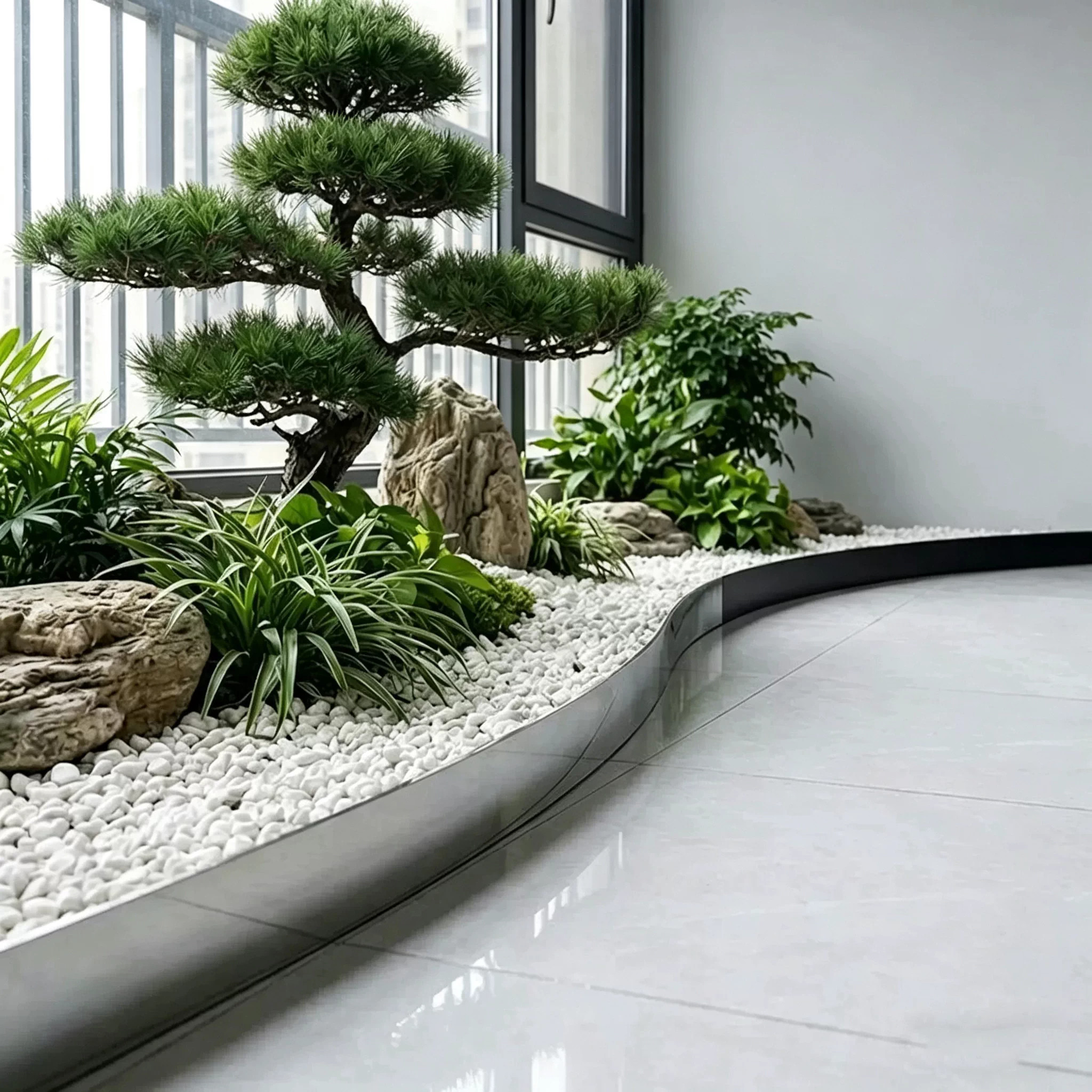 不锈钢室内造景围挡装饰条阳台仿真绿植楼梯拐角围栏商场布置展厅