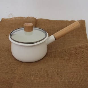 日式15cm搪瓷小奶锅铁家用宝宝辅食锅无涂层健康珐琅淋油小汤锅