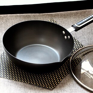 日式窒化加深极铁加厚无涂层小炒菜锅不易粘平底煎炒铁锅1-2人用
