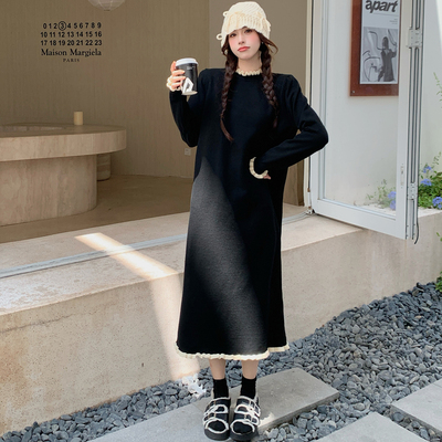 大码女装胖mm针织连衣裙女赫本风