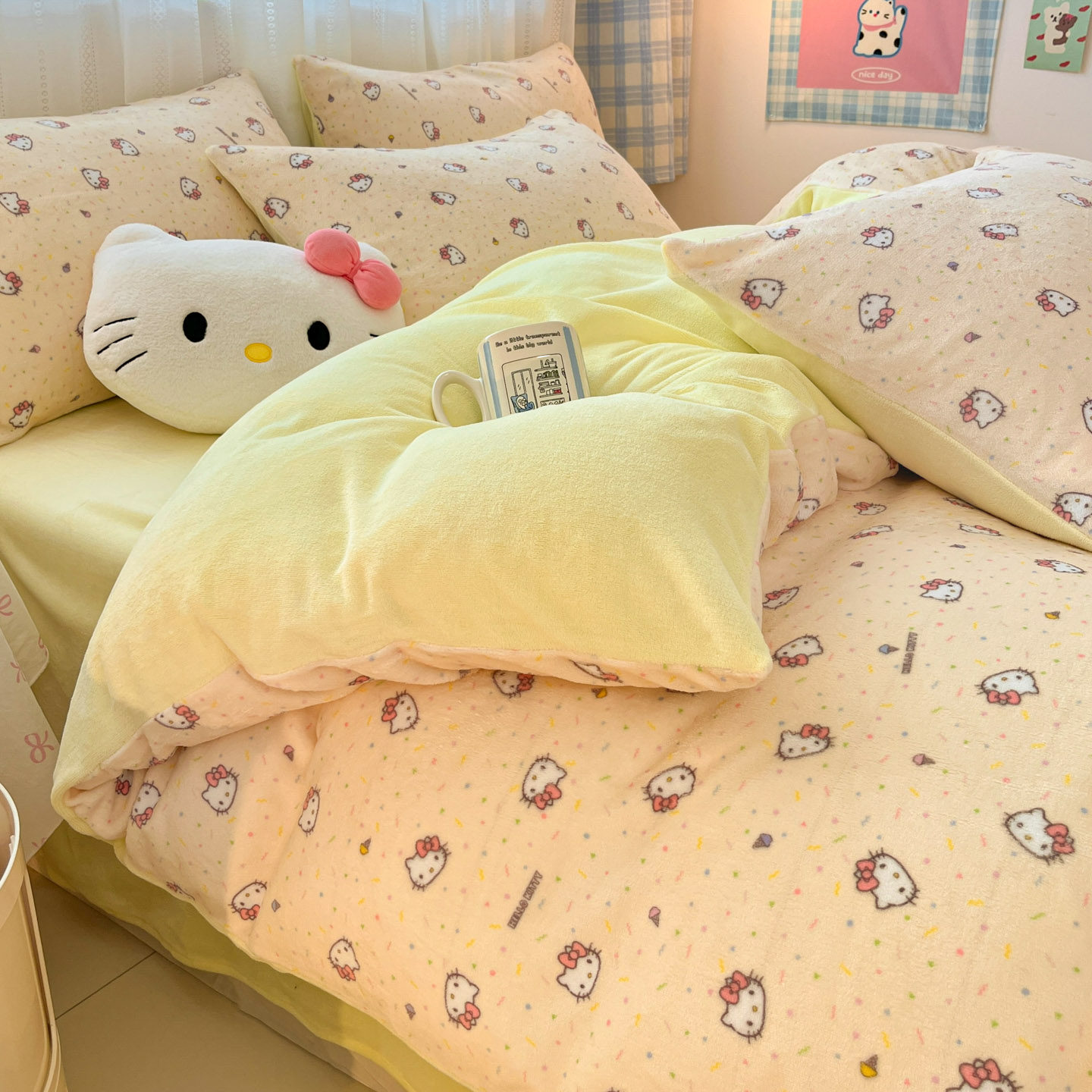 冬季加厚保暖三丽鸥牛奶绒被套床上用品四件套双面儿童被罩三件套,床上用品,床品套件/四件套/多件套,淘宝优惠券,粉丝福利购,淘宝优惠卷