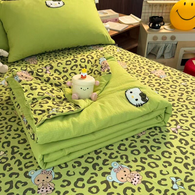 夏季豹纹猫绿凉感空调被毛巾绣四件套夏凉被可机洗夏被午睡薄被子
