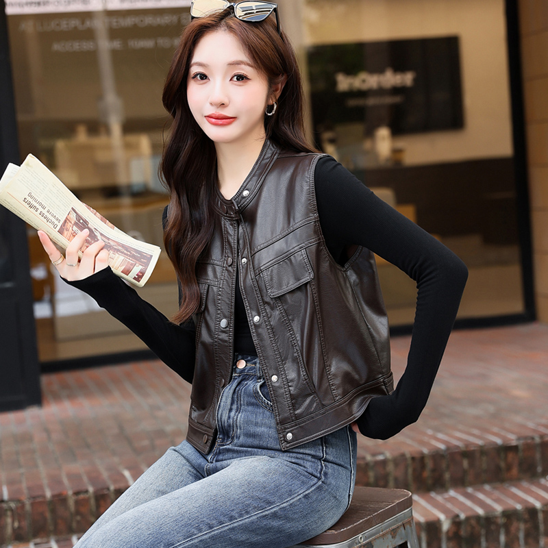 皮衣外套女短款修身显瘦皮马甲女