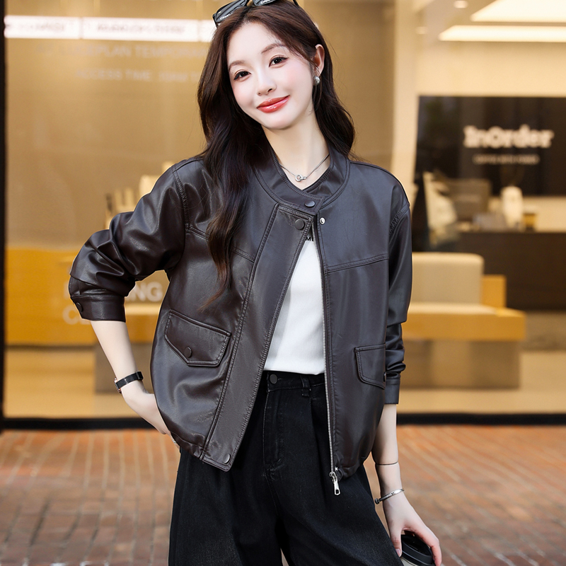 皮衣外套女短款修身百搭皮夹克女