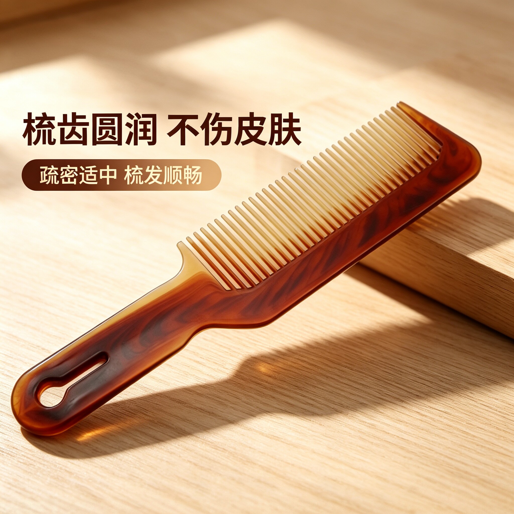 琥珀双色顺发梳家用理发店推剪美发梳塑料美发工具手柄顺发梳子