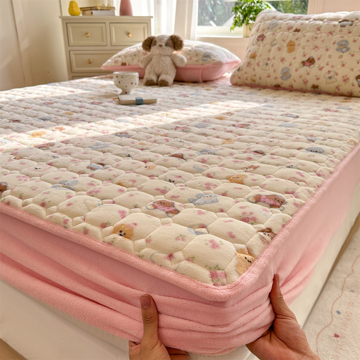 冬季牛奶绒加绒床笠加厚夹棉